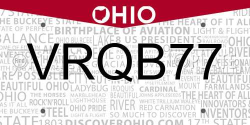 VRQB77 Ohio License Plate