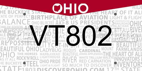 VT802 Ohio License Plate