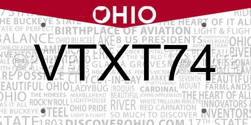 VTXT74 Ohio License Plate