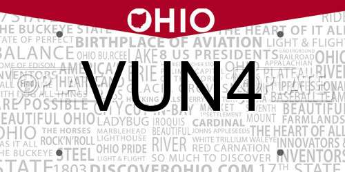 VUN4 Ohio License Plate