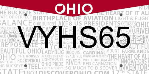 VYHS65 Ohio License Plate
