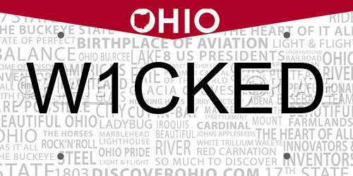 W1CKED Ohio License Plate