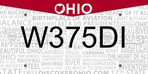 W375DI Ohio License Plate