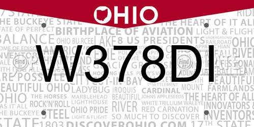 W378DI Ohio License Plate