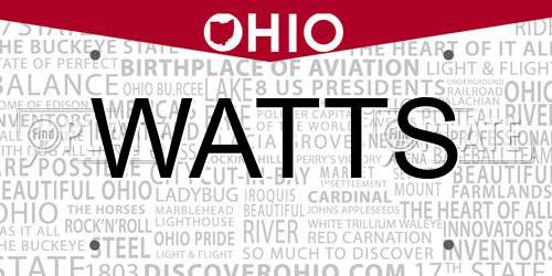 WATTS Ohio License Plate