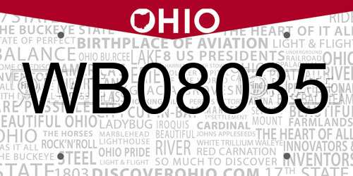 WB08035 Ohio License Plate