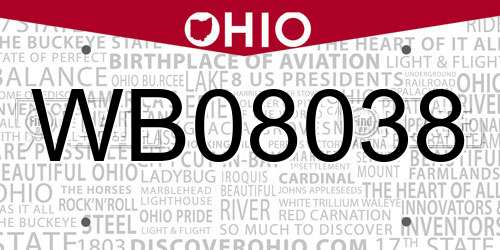 WB08038 Ohio License Plate
