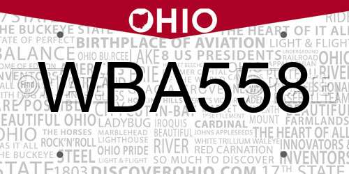 WBA558 Ohio License Plate