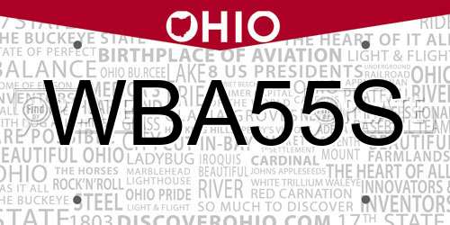 WBA55S Ohio License Plate