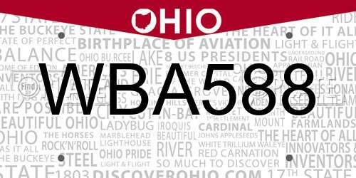 WBA588 Ohio License Plate