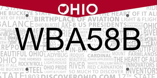 WBA58B Ohio License Plate