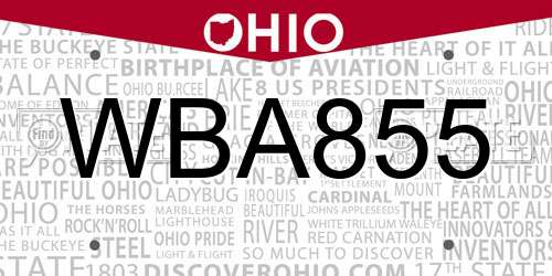 WBA855 Ohio License Plate
