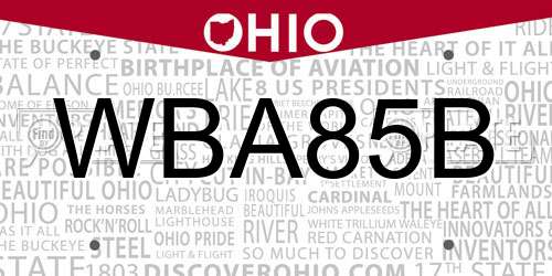 WBA85B Ohio License Plate