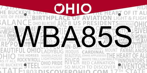 WBA85S Ohio License Plate