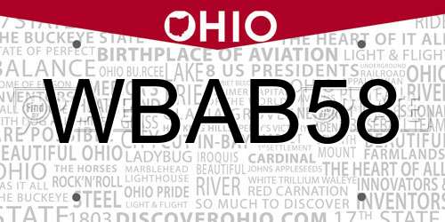 WBAB58 Ohio License Plate