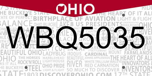 WBQ5035 Ohio License Plate