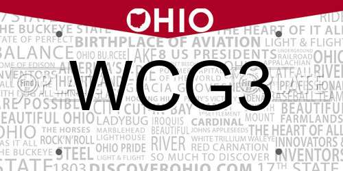 WCG3 Ohio License Plate