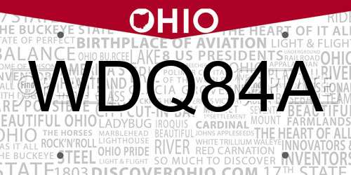WDQ84A Ohio License Plate