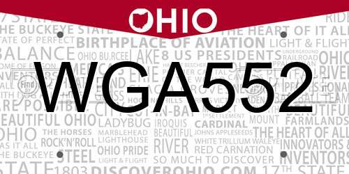 WGA552 Ohio License Plate