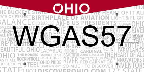 WGAS57 Ohio License Plate