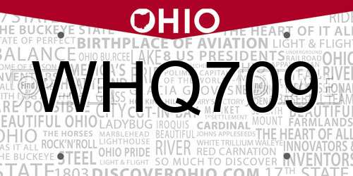 WHQ709 Ohio License Plate