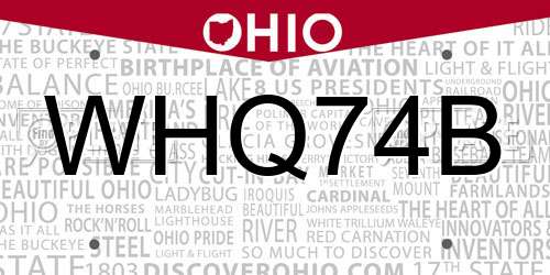 WHQ74B Ohio License Plate