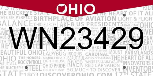 WN23429 Ohio License Plate