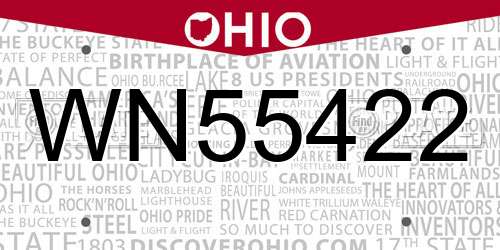 WN55422 Ohio License Plate