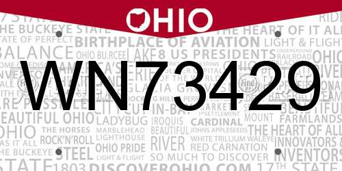 WN73429 Ohio License Plate