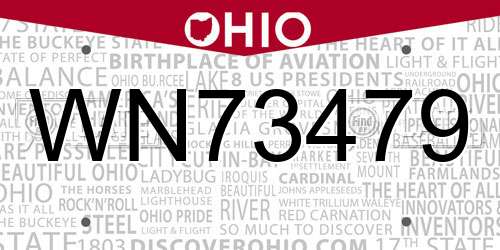 WN73479 Ohio License Plate