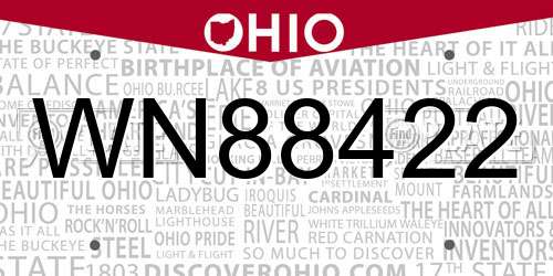WN88422 Ohio License Plate