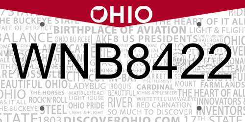 WNB8422 Ohio License Plate