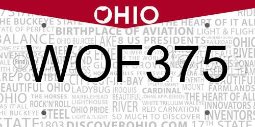 WOF375 Ohio License Plate