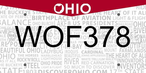 WOF378 Ohio License Plate