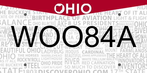 WOO84A Ohio License Plate