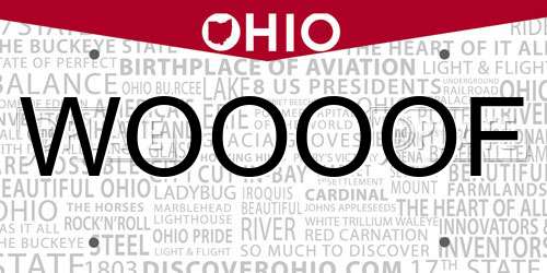 WOOOOF Ohio License Plate