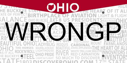 WRONGP Ohio License Plate