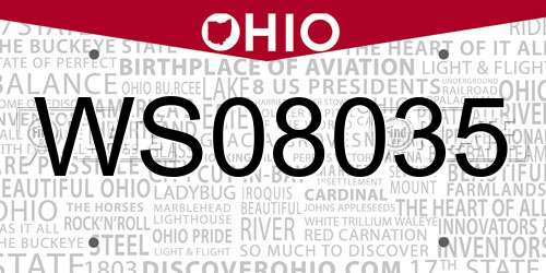 WS08035 Ohio License Plate