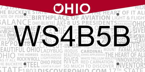 WS4B5B Ohio License Plate