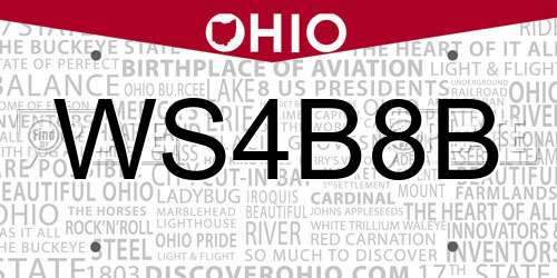 WS4B8B Ohio License Plate