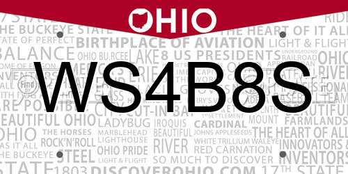 WS4B8S Ohio License Plate