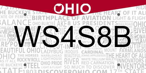 WS4S8B Ohio License Plate