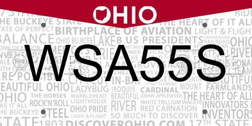 WSA55S Ohio License Plate