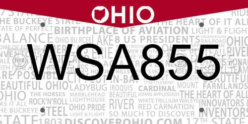 WSA855 Ohio License Plate