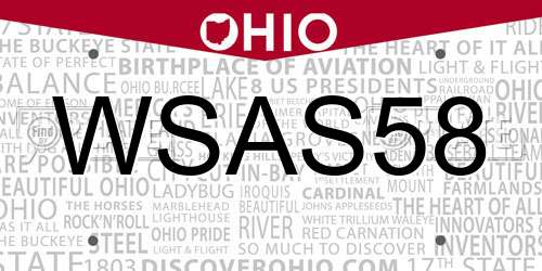 WSAS58 Ohio License Plate