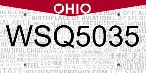 WSQ5035 Ohio License Plate