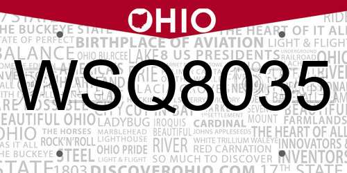 WSQ8035 Ohio License Plate
