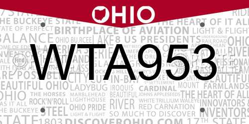WTA953 Ohio License Plate