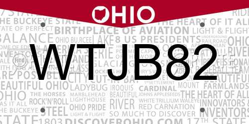 WTJB82 Ohio License Plate