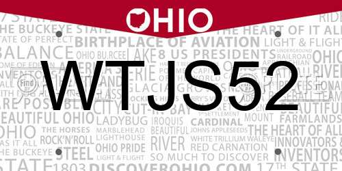 WTJS52 Ohio License Plate